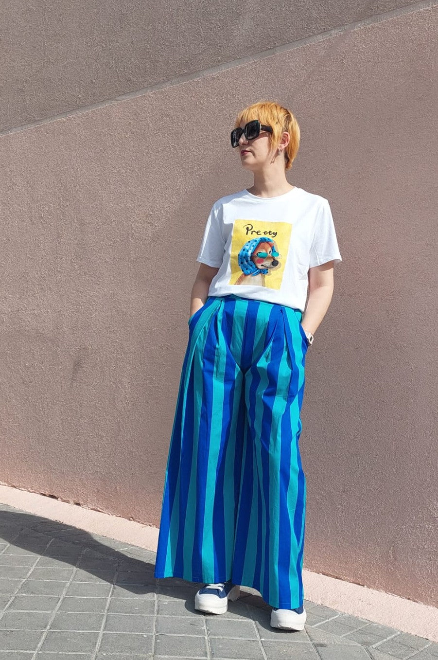 Pantalón MARGOT de rayas azul y turquesa