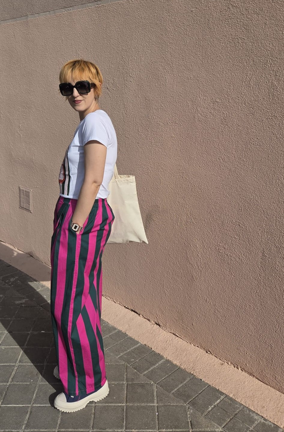 Pantalón MARGOT de rayas verde/fucsia