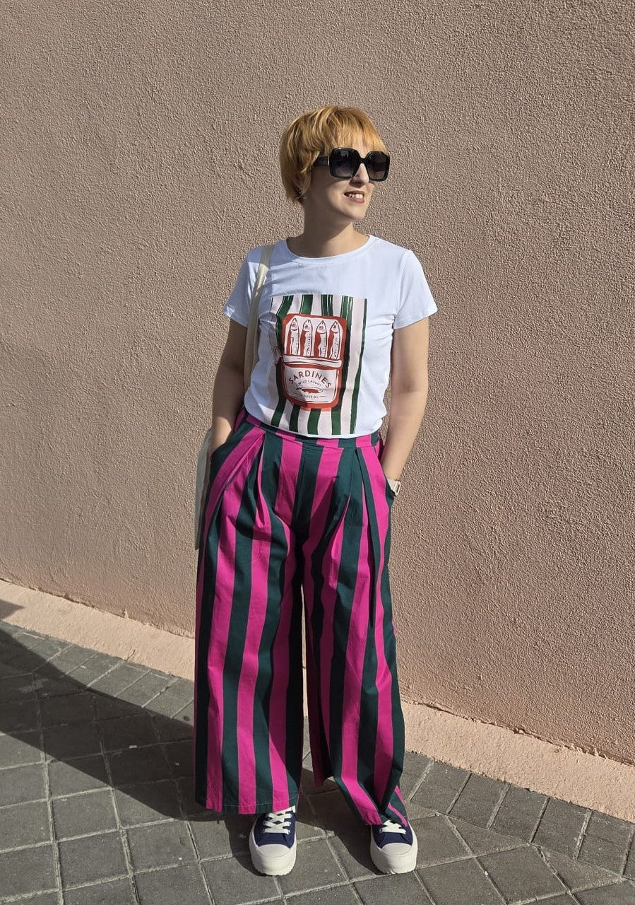 Pantalón MARGOT de rayas verde/fucsia