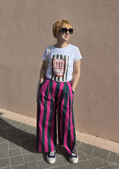 Pantalón MARGOT de rayas verde/fucsia