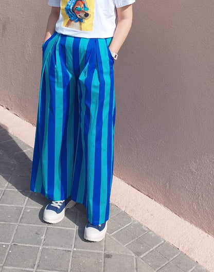 Pantalón MARGOT de rayas azul y turquesa