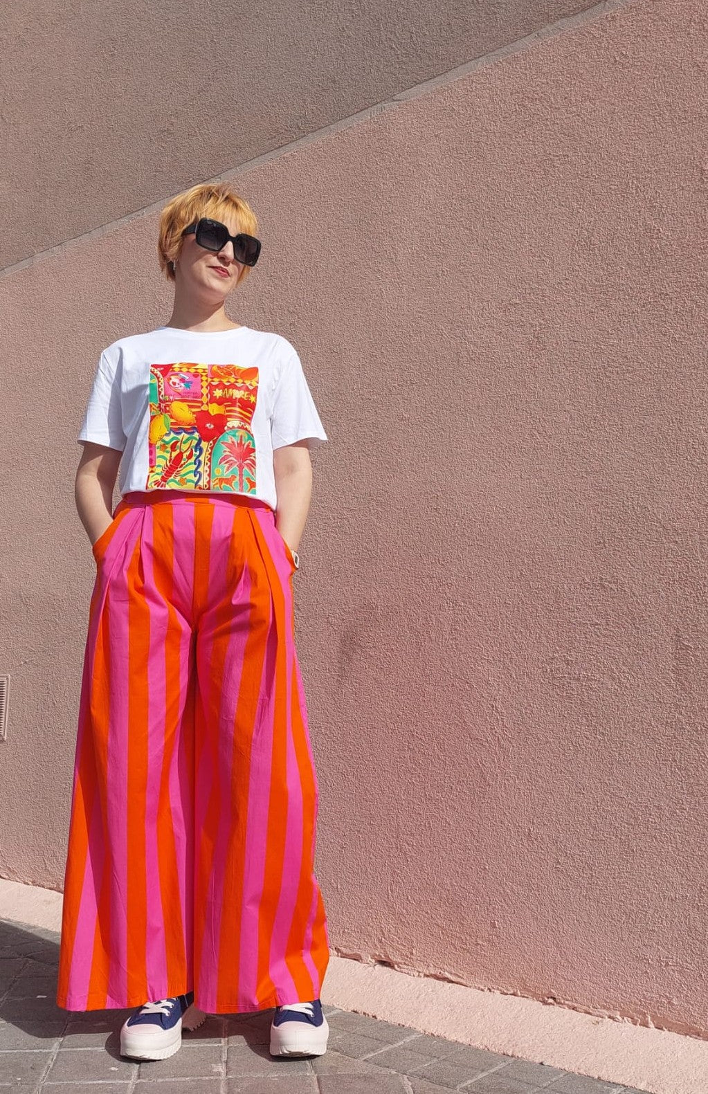 Pantalón MARGOT de rayas fucsia/naranja