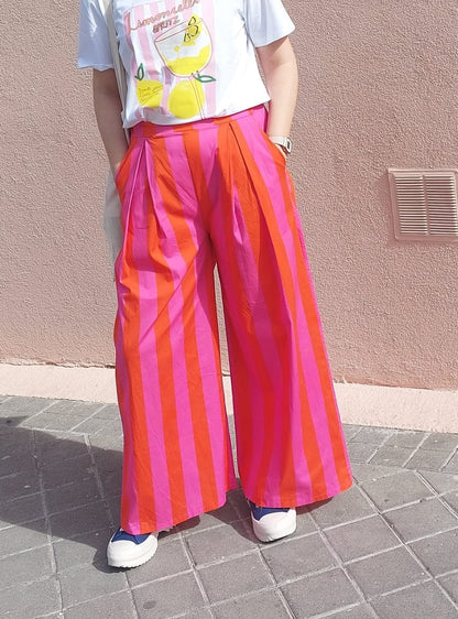 Pantalón MARGOT de rayas fucsia/naranja