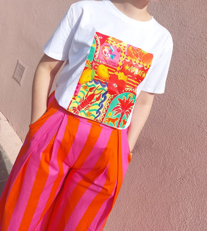 Pantalón MARGOT de rayas fucsia/naranja