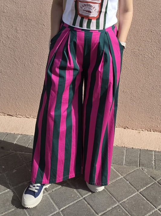 Pantalón MARGOT de rayas verde/fucsia